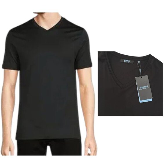 Murano Liquid Luxury Black V-Neck Tee Classic Fit Soft Stretch Shirt Men’s XL - Picture 1 of 9